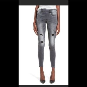 True Religion Grey Destructed Pull On Skinny Jeans